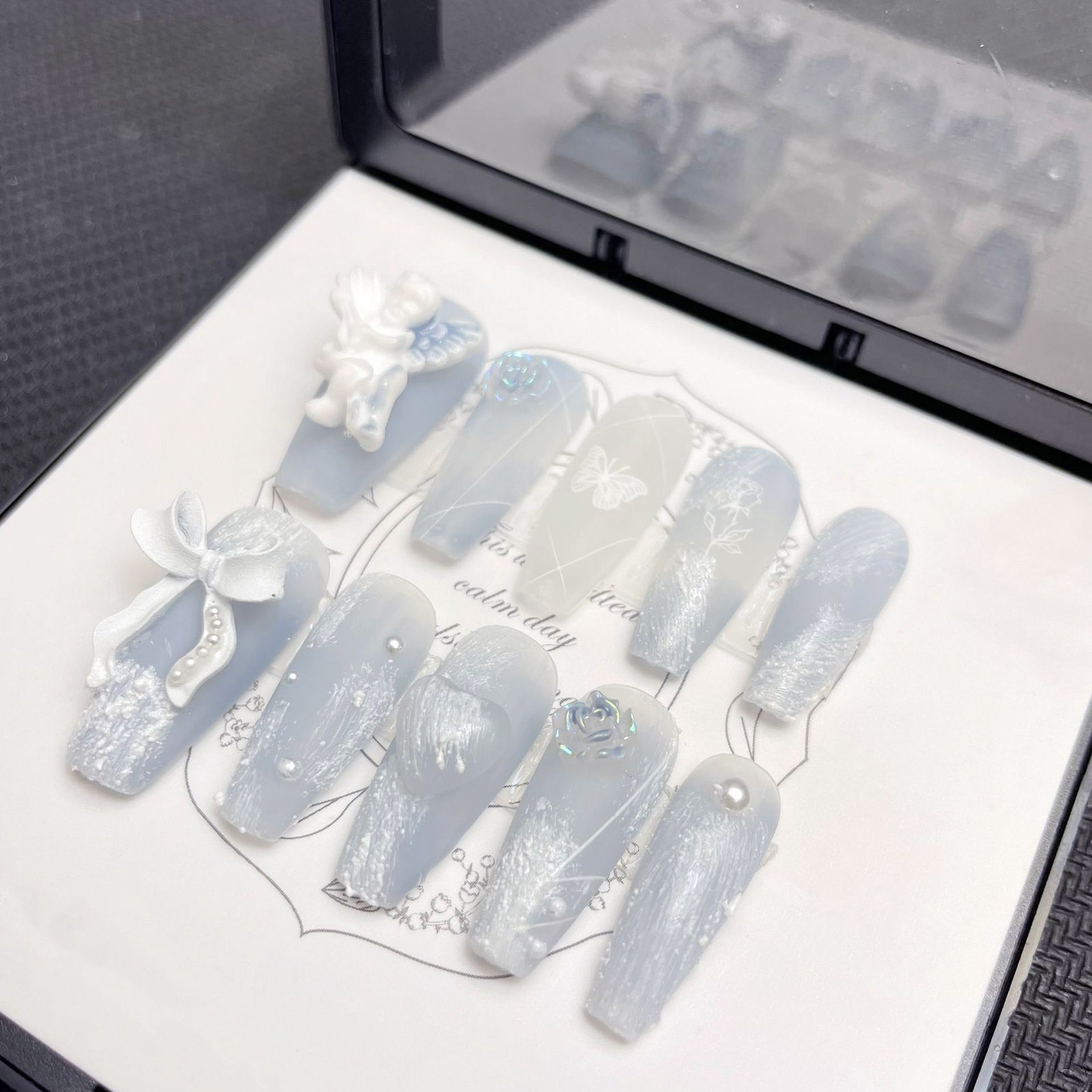 3D Plaster Angel False Nails G - Pressed Flower Art ulasan dan harga