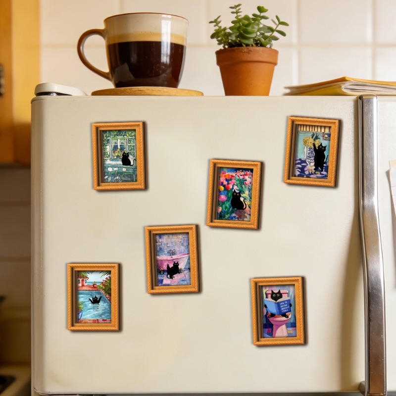 Black Cat Oil Painting Style M - Engraved Wood Frame ulasan dan harga