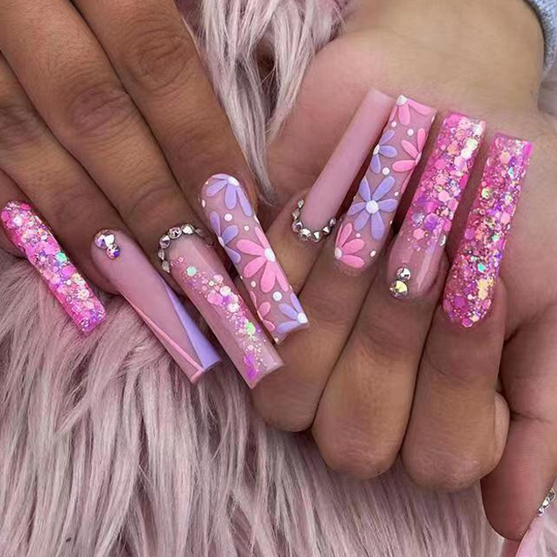 24pcs Long Ballet False Nails  - Pressed Flower Art ulasan dan harga