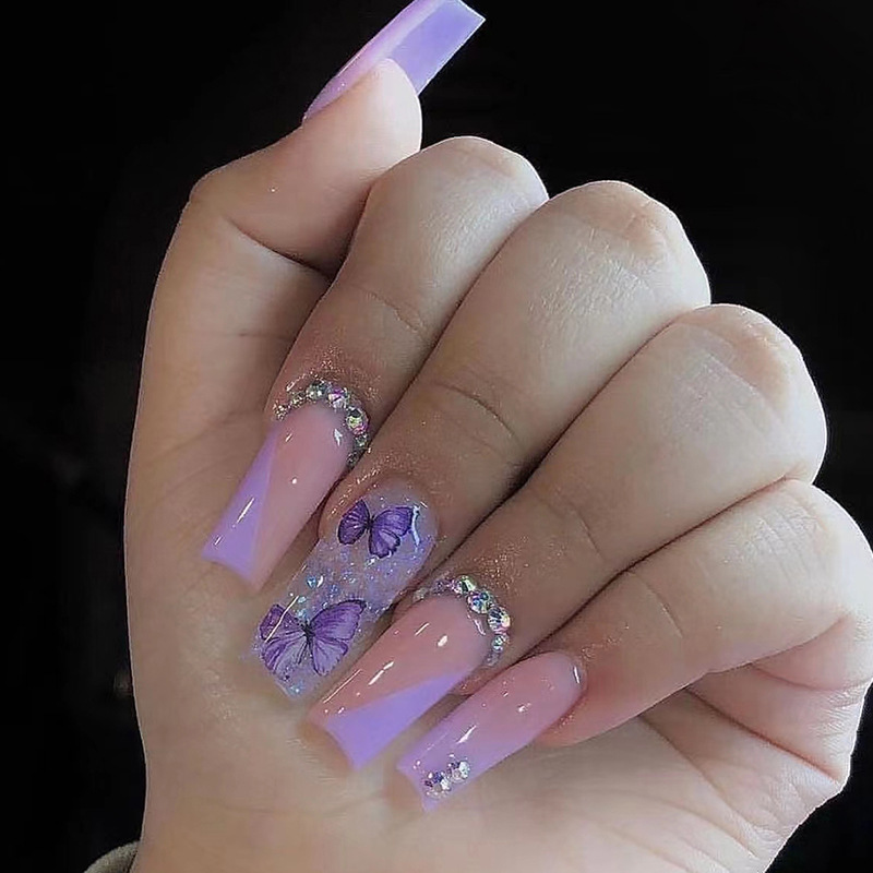 24pcs Long Ballet False Nails  - Pressed Flower Art ulasan dan harga