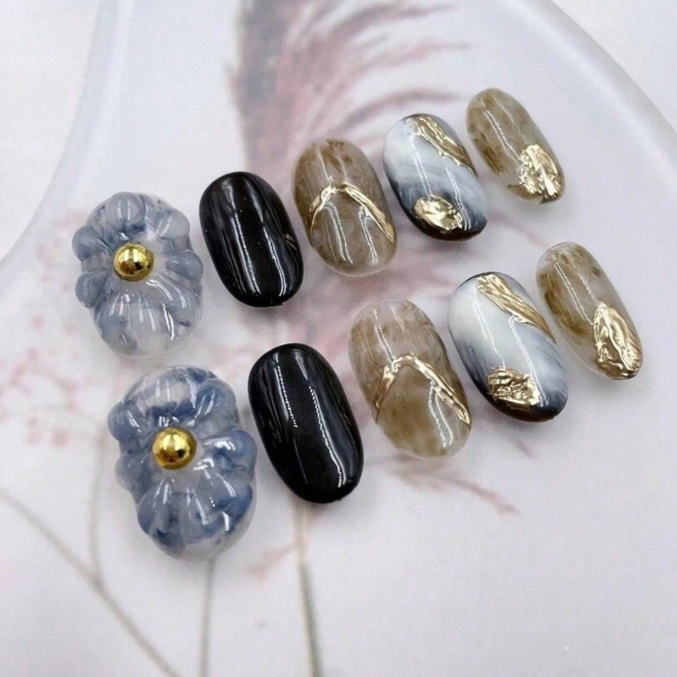 10Pcs Ramadan Press-On Nails—M - Pressed Flower Art ulasan dan harga